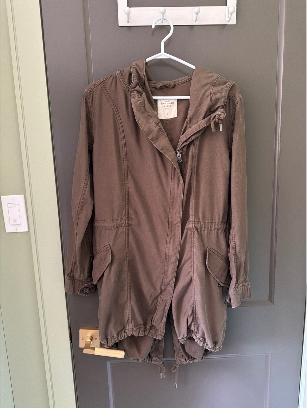 Abercrombie & Fitch Womens S Taupe Brown Hooded Utility Jacket Lightweight Parka
